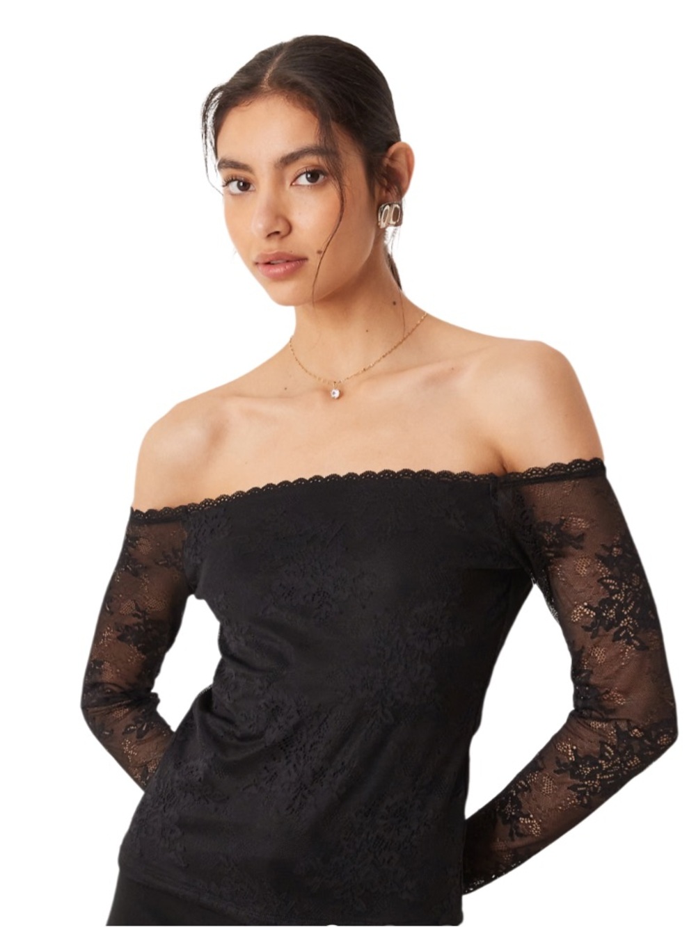 Abercrombie & Fitch Off The Shoulder Lace top with Built in Bra
